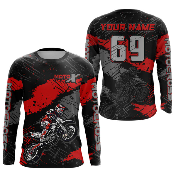 Maxcorners Motocross Racing Off-road Jersey Red Dirt Bike Riding Shirt For Men Kid Women MT2709