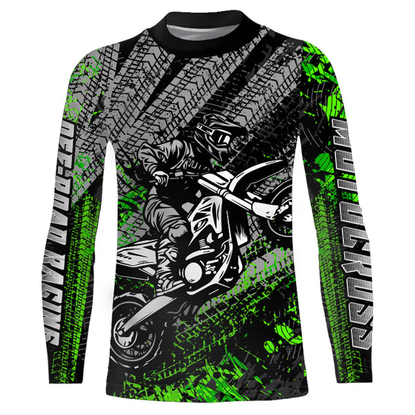 Maxcorners Kid Men Motocross Jersey Upf30+ Off-road Racing Jersey Dirt Bike Green Motorcycle Shirt MT2809