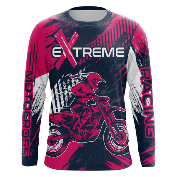 Maxcorners Pink Motocross Racing Jersey Upf30+ Off-road MX Racing Dirt Bike Jersey Kid Girl Women XM174 MT2809