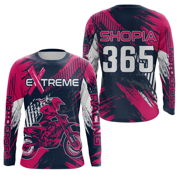 Maxcorners Pink Motocross Racing Jersey Upf30+ Off-road MX Racing Dirt Bike Jersey Kid Girl Women XM174 MT2809