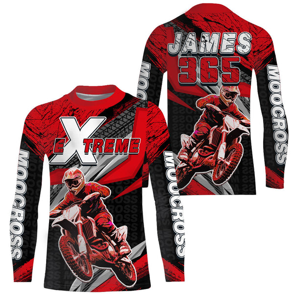 Maxcorners Motocross Racing Jersey Upf30+ Custom Dirt Bike Shirt Men Women Kid Red Off-Road MT2809
