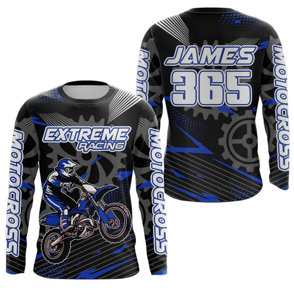 Maxcorners Blue Motocross Racing Jersey Upf30+ Dirt Bike Shirt Kids Women Men Off-road Jersey XM199 MT2809