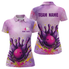 Maxcorners Purple Bowling Shirts for Women Men Team Bowling Polo & Quarter Zip for Bowlers LM1708