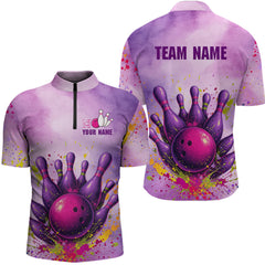 Maxcorners Purple Bowling Shirts for Women Men Team Bowling Polo & Quarter Zip for Bowlers LM1708
