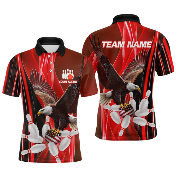 Maxcorners Custom Red Eagle Bowling Shirt for Men Women Team Bowling Polo Shirts & 1/4 Zip LM2504