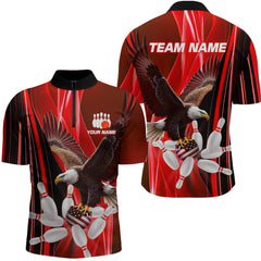 Maxcorners Custom Red Eagle Bowling Shirt for Men Women Team Bowling Polo Shirts & 1/4 Zip LM2504