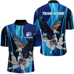 Maxcorners Custom Blue Eagle Bowling Shirt for Men Women Team Bowling Polo Shirts & 1/4 Zip LM2504