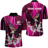 Maxcorners Custom Pink Eagle Bowling Shirt for Men Women Team Bowling Polo Shirts & 1/4 Zip LM2504