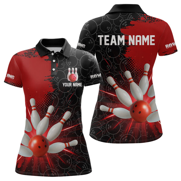 Maxcorners Custom Red&Black Bowling Shirts for Men Women Team Bowling Polo and Quarter Zip MT2108