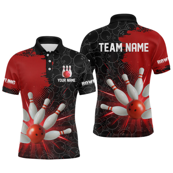 Maxcorners Custom Red&Black Bowling Shirts for Men Women Team Bowling Polo and Quarter Zip MT2108