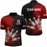 Maxcorners Custom Red&Black Bowling Shirts for Men Women Team Bowling Polo and Quarter Zip MT2108