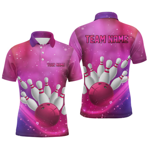 Maxcorners Custom Pink Galaxy Bowling Shirts for Men Women Team Bowling Polo and Quarter Zip MT2108