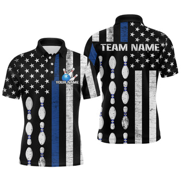 Maxcorners Custom Blue Bowling Shirts for Men Women Team Patriotic Bowling Polo & 1/4 Zip Shirt