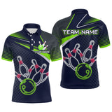 Maxcorners Custom Green&Blue Bowling Shirts for Men Women Team Bowling Polo & 1/4 Zip Shirt LM1008