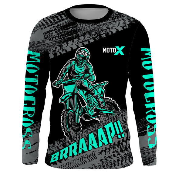 Maxcorners Motocross Jersey Kid Men Dirt Bike Racing Shirt Upf30+ Off-road Motorcycle Jersey Turquoise MT2809