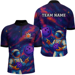 Maxcorners Astronaut Bowling Shirts for Women Men Team Custom Galaxy Bowling Polo and 1/4 Zip LM2110