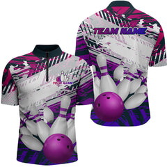 Maxcorners Purple Bowling Shirts for Women Men Custom Team Bowling Jerseys Polo&1/4 Zip Shirt