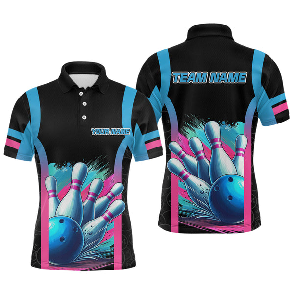 Maxcorners Pink&Blue Bowling Shirt For Men Women Team Bowling Jersey Bowling Polo & 1/4 Zip LM123