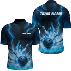 Maxcorners Lightning Blue Bowling Shirts for Women Men Custom Team Bowling Polo & Quarter Zip LM1708