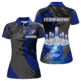 Maxcorners Fire Bowling Shirt Custom Blue Bowling Jersey for Men Women with Team Name