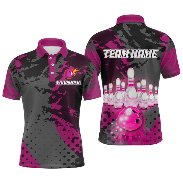 Maxcorners Fire Bowling Shirt Custom Pink Bowling Jersey for Men Women with Team Name