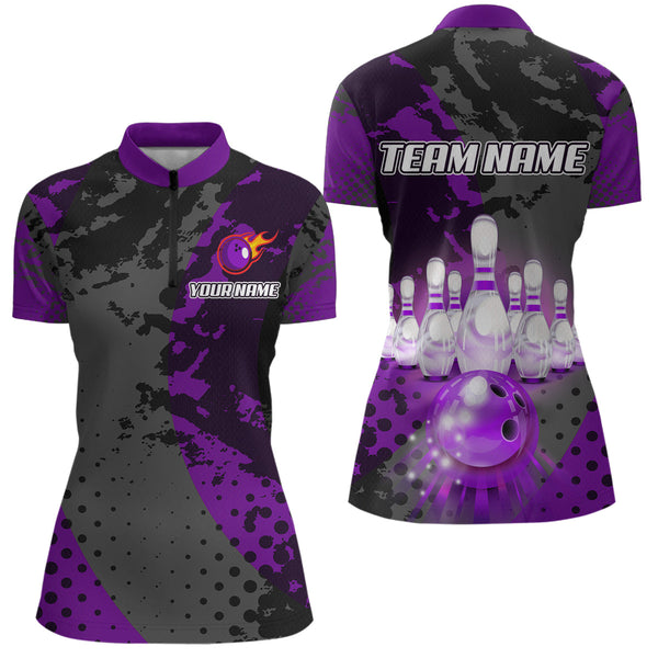 Maxcorners Fire Bowling Shirt Custom Purple Bowling Jersey for Men Women with Team Name