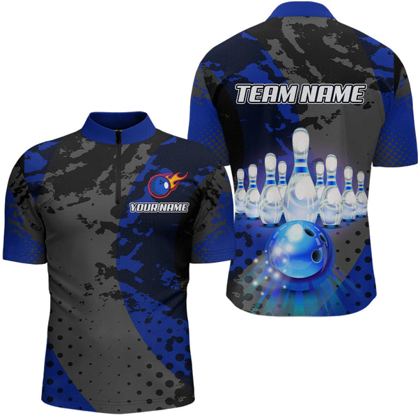 Maxcorners Fire Bowling Shirt Custom Blue Bowling Jersey for Men Women with Team Name