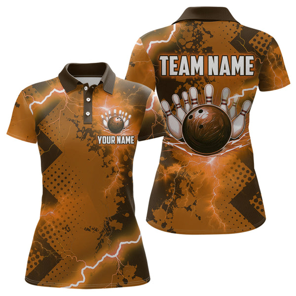 Maxcorners Thunder Lightning Bowling Shirt Orange Bowling Jersey Men Women Team Bowling Shirts