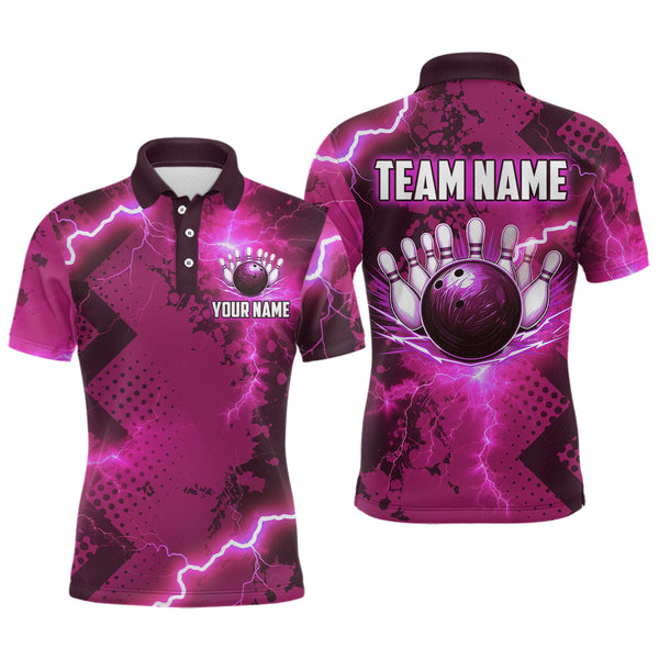 Maxcorners Thunder Lightning Bowling Shirt Pink Bowling Jersey Men Women Team Bowling Shirts