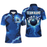 Maxcorners Thunder Lightning Bowling Shirt Blue Bowling Jersey Men Women Team Bowling Shirts