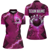 Maxcorners Thunder Lightning Bowling Shirt Pink Bowling Jersey Men Women Team Bowling Shirts