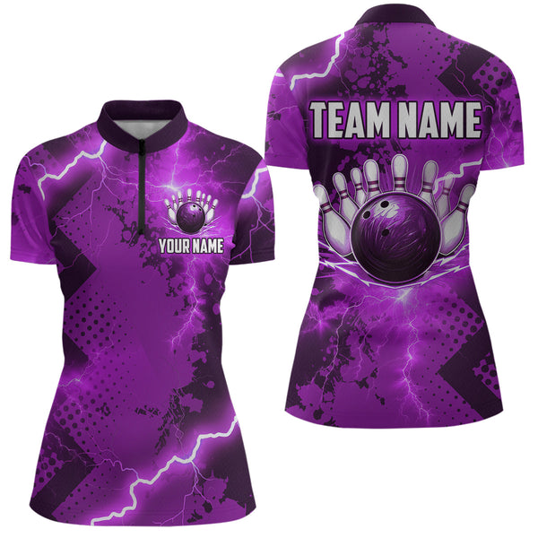 Maxcorners Thunder Lightning Bowling Shirt Purple Bowling Jersey Men Women Team Bowling Shirts