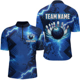 Maxcorners Thunder Lightning Bowling Shirt Blue Bowling Jersey Men Women Team Bowling Shirts