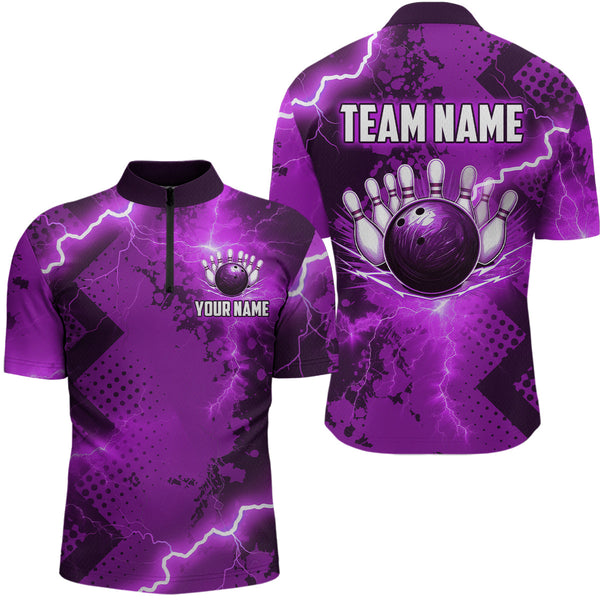 Maxcorners Thunder Lightning Bowling Shirt Purple Bowling Jersey Men Women Team Bowling Shirts