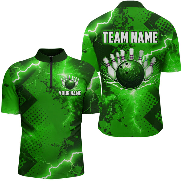 Maxcorners Thunder Lightning Bowling Shirt Green Bowling Jersey Men Women Team Bowling Shirts