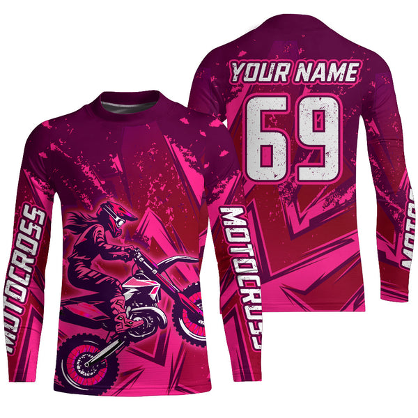 Maxcorners Pink Motocross Racing Jersey Women Kid Men UV Protective Youth Adult Dirt Bike Shirt XM270 MT2809