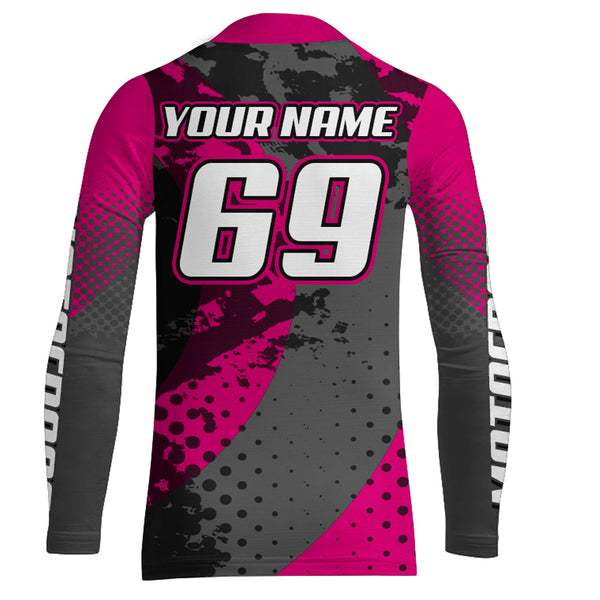 Maxcorners Pink Motocross Racing Jersey For Women Girl Kid Upf30+ MX Off-Road Dirt Bike Shirt MT2709