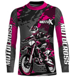 Maxcorners Pink Motocross Racing Jersey For Women Girl Kid Upf30+ MX Off-Road Dirt Bike Shirt MT2709