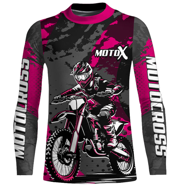 Maxcorners Pink Motocross Racing Jersey For Women Girl Kid Upf30+ MX Off-Road Dirt Bike Shirt MT2709