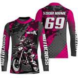 Maxcorners Pink Motocross Racing Jersey For Women Girl Kid Upf30+ MX Off-Road Dirt Bike Shirt MT2709