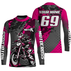 Maxcorners Pink Motocross Racing Jersey For Women Girl Kid Upf30+ MX Off-Road Dirt Bike Shirt MT2709