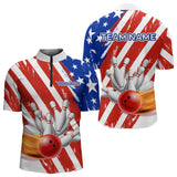 Maxcorners US Patriotic Bowling Shirts for Men Women Team Custom Bowling Polo & Quarter Zip LM1708