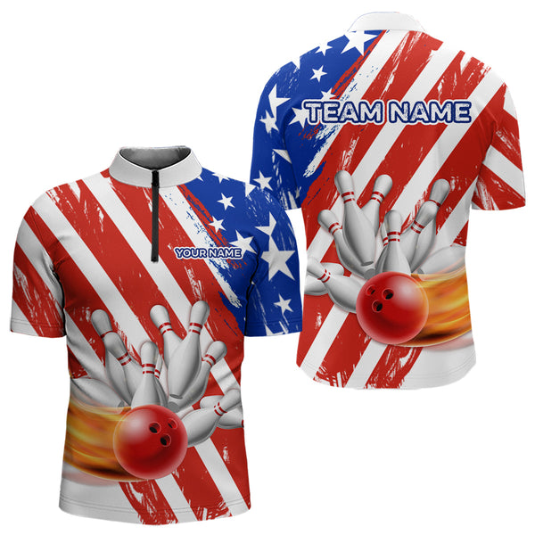 Maxcorners US Patriotic Bowling Shirts for Men Women Team Custom Bowling Polo & Quarter Zip LM1708