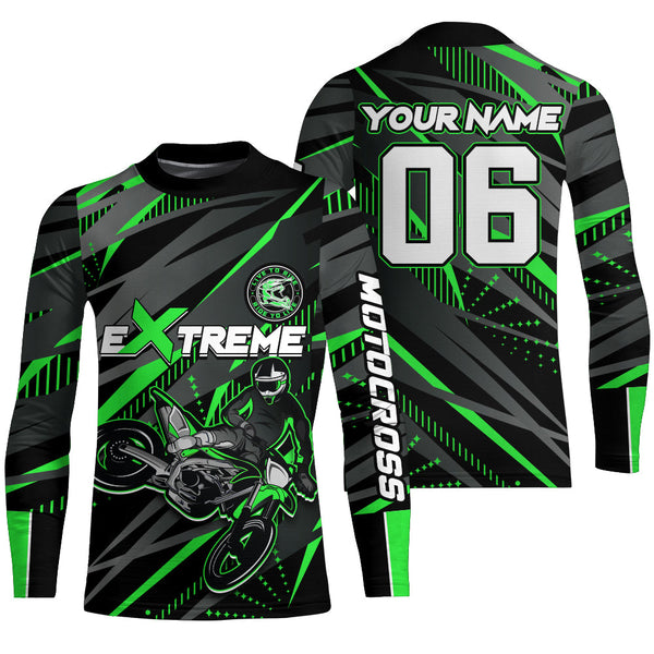 Maxcorners Green Motocross Racing Jersey Kid Women Men Upf30+ Youth Dirt Bike Off-Road Shirt MT2809