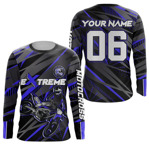 Maxcorners Blue Motocross Racing Jersey Kid Women Men Upf30+ Youth Dirt Bike Off-Road Shirt MT2809