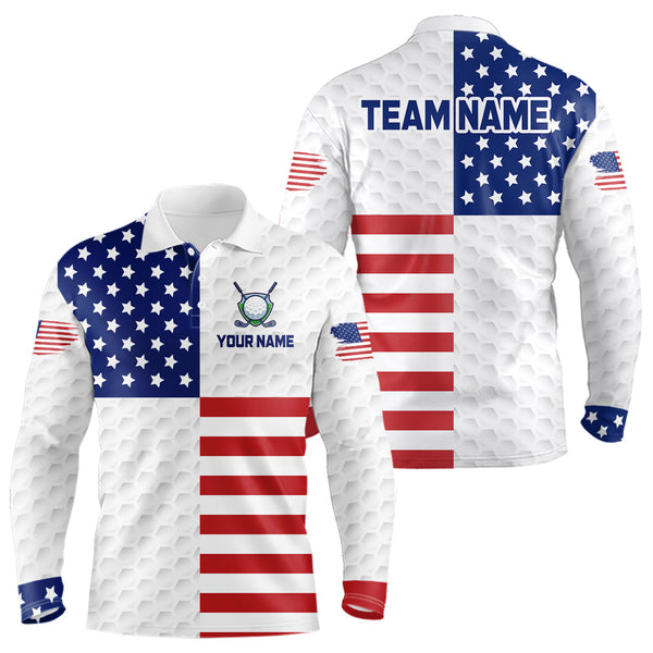 Maxcorners Golf Texure Custom American Flag Golf Polo Shirt For Men Patriotic Golf Polo Shirt