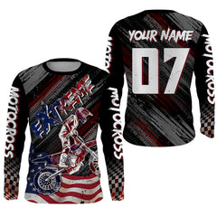 Maxcorners American Flag Motocross Jersey UPF30+ Youth Dirt Bike Shirt Patriotic Extreme MX Racing Shirt LM2809