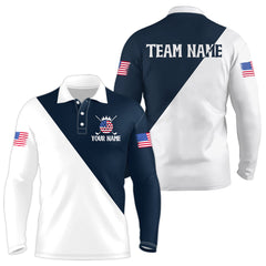 Maxcorners White and Blue Golf Polo Shirt Custom Patriotic Golf Shirts for Men Women TeamMT0306