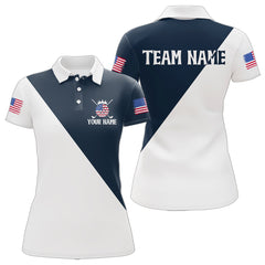 Maxcorners White and Blue Golf Polo Shirt Custom Patriotic Golf Shirts for Men Women TeamMT0306