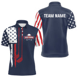 Maxcorners Navy Custom American Flag Golf Polo Shirt Patriotic For Men US Golf Polo Shirt